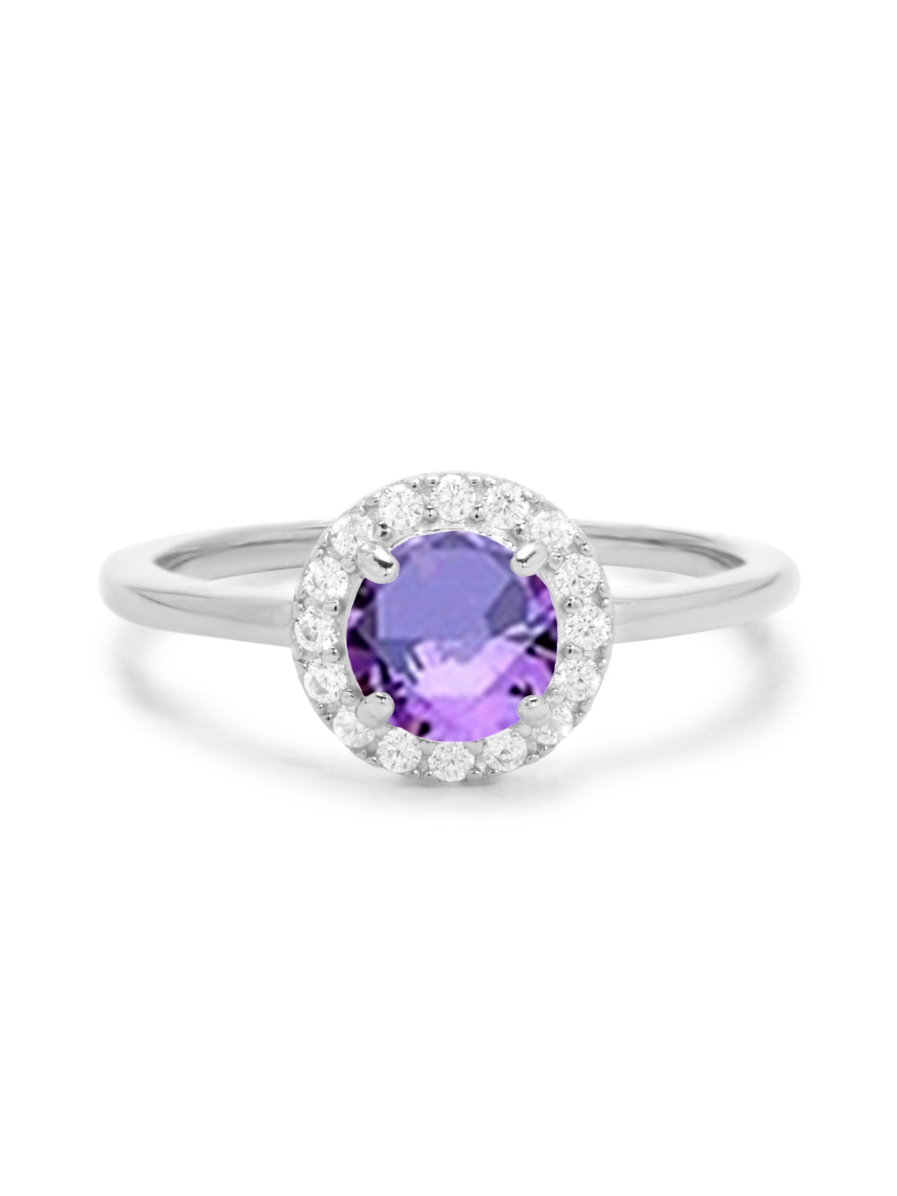  Relativity Silver Birthstone CZ Halo Ring - Purple-Feb - Bonton