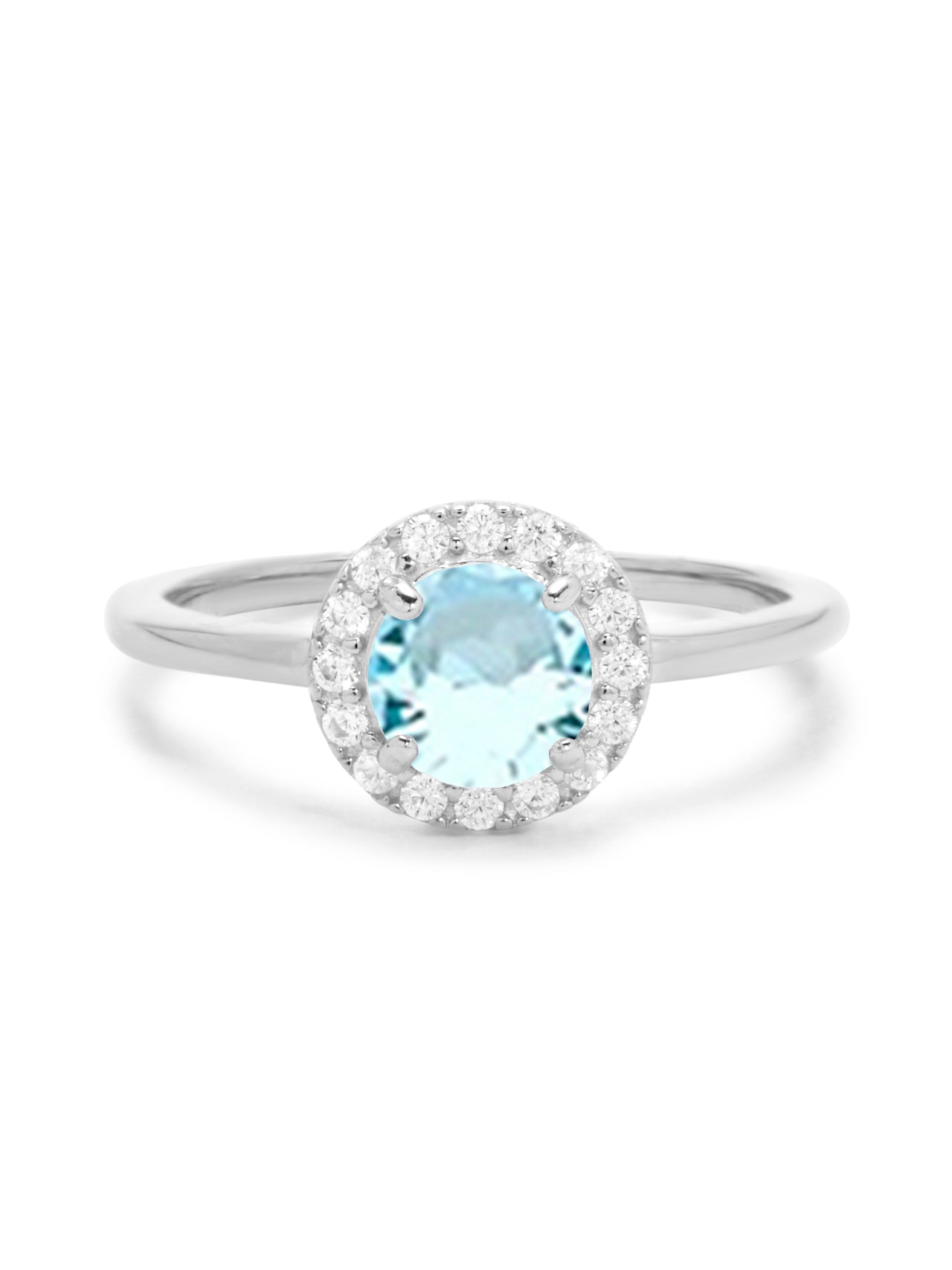  Relativity Silver Birthstone CZ Halo Ring - Light Blue-Mar - Bonton