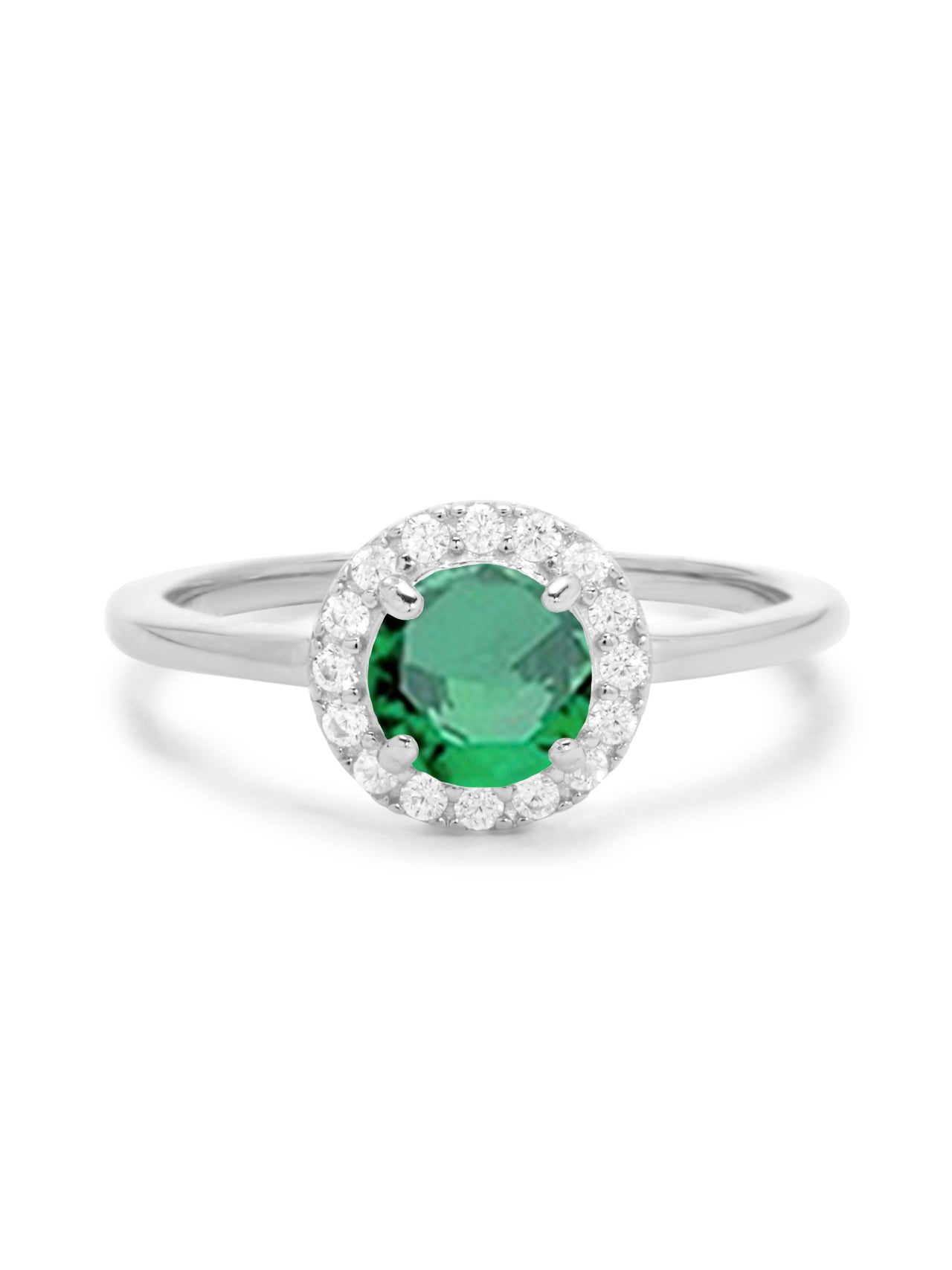  Relativity Silver Birthstone CZ Halo Ring - Green-May - Bonton