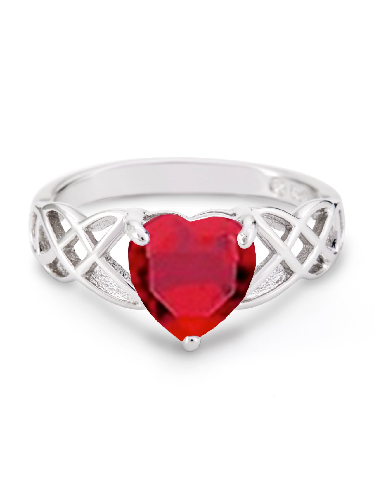  Relativity Silver Heart Birthstone Knot Ring - Red-July - Bonton