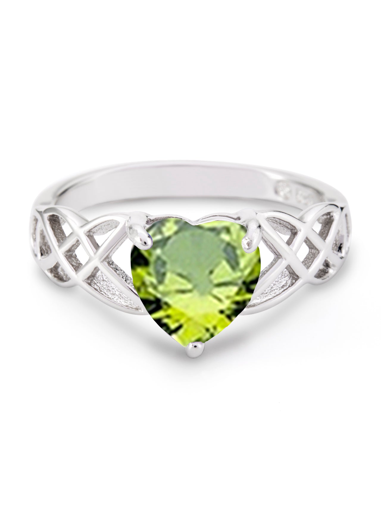  Relativity Silver Heart Birthstone Knot Ring - Light Green-Aug - Bonton