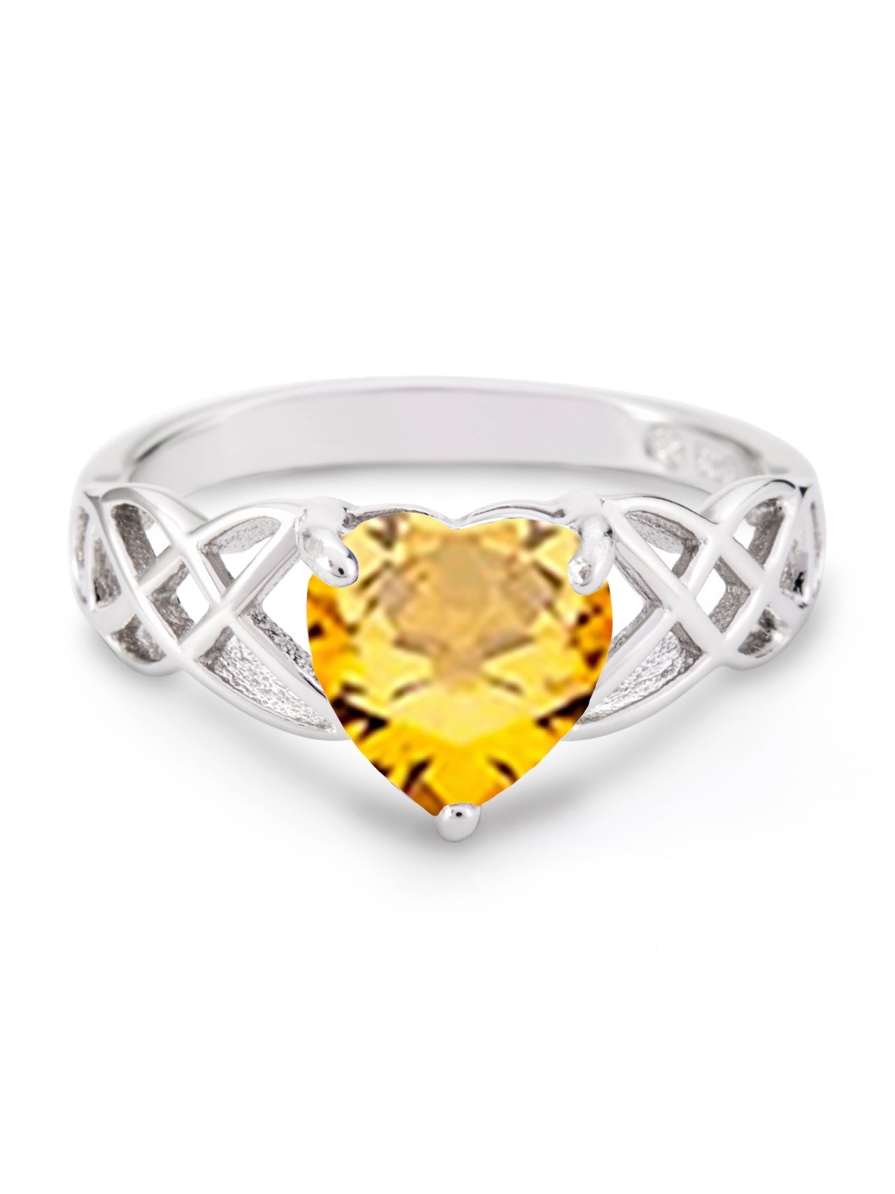  Relativity Silver Heart Birthstone Knot Ring - Yellow-Nov - Bonton