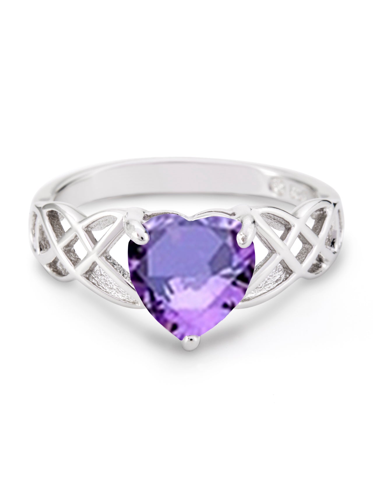  Relativity Silver Heart Birthstone Knot Ring - Purple-Feb - Bonton