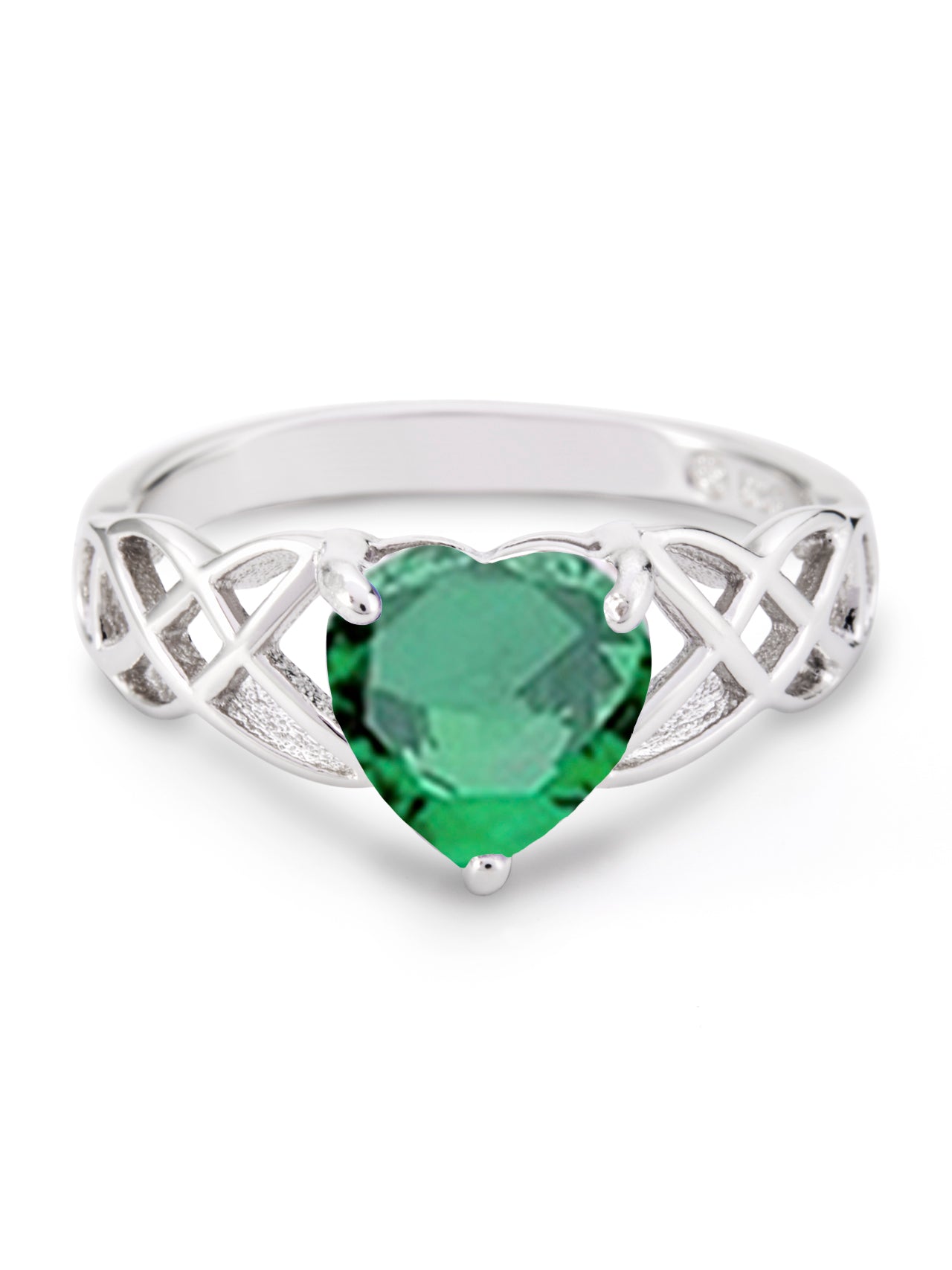  Relativity Silver Heart Birthstone Knot Ring - Green-May - Bonton