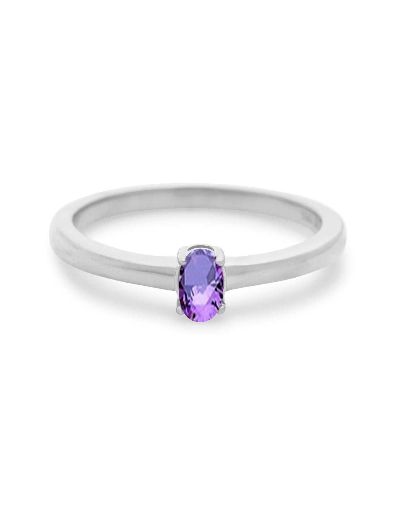  Relativity Silver Petite Oval Birthstone Ring - Purple-Feb - Bonton