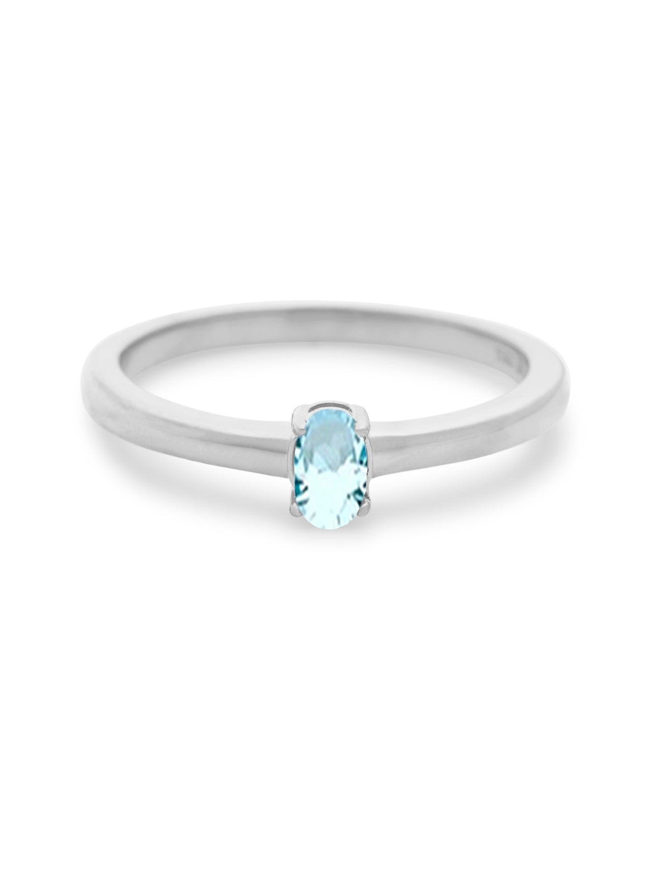  Relativity Silver Petite Oval Birthstone Ring - Light Blue-Mar - Bonton