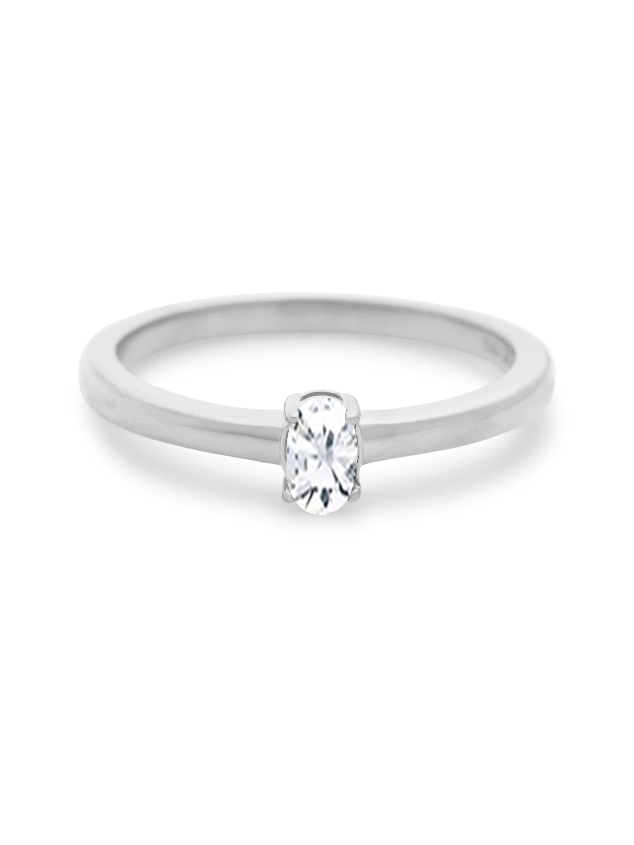  Relativity Silver Petite Oval Birthstone Ring - Clear-April - Bonton