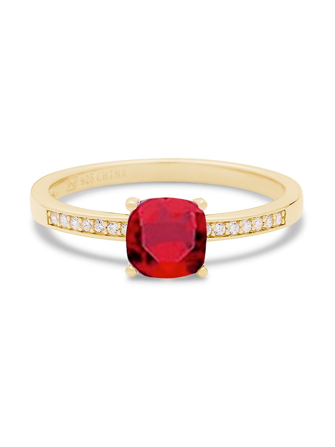  Relativity Gold Birthstone Cushion Cut Band Ring - Red-July - Bonton