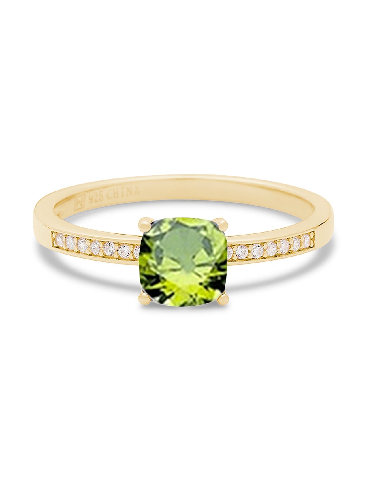  Relativity Gold Birthstone Cushion Cut Band Ring - Light Green-Aug - Bonton