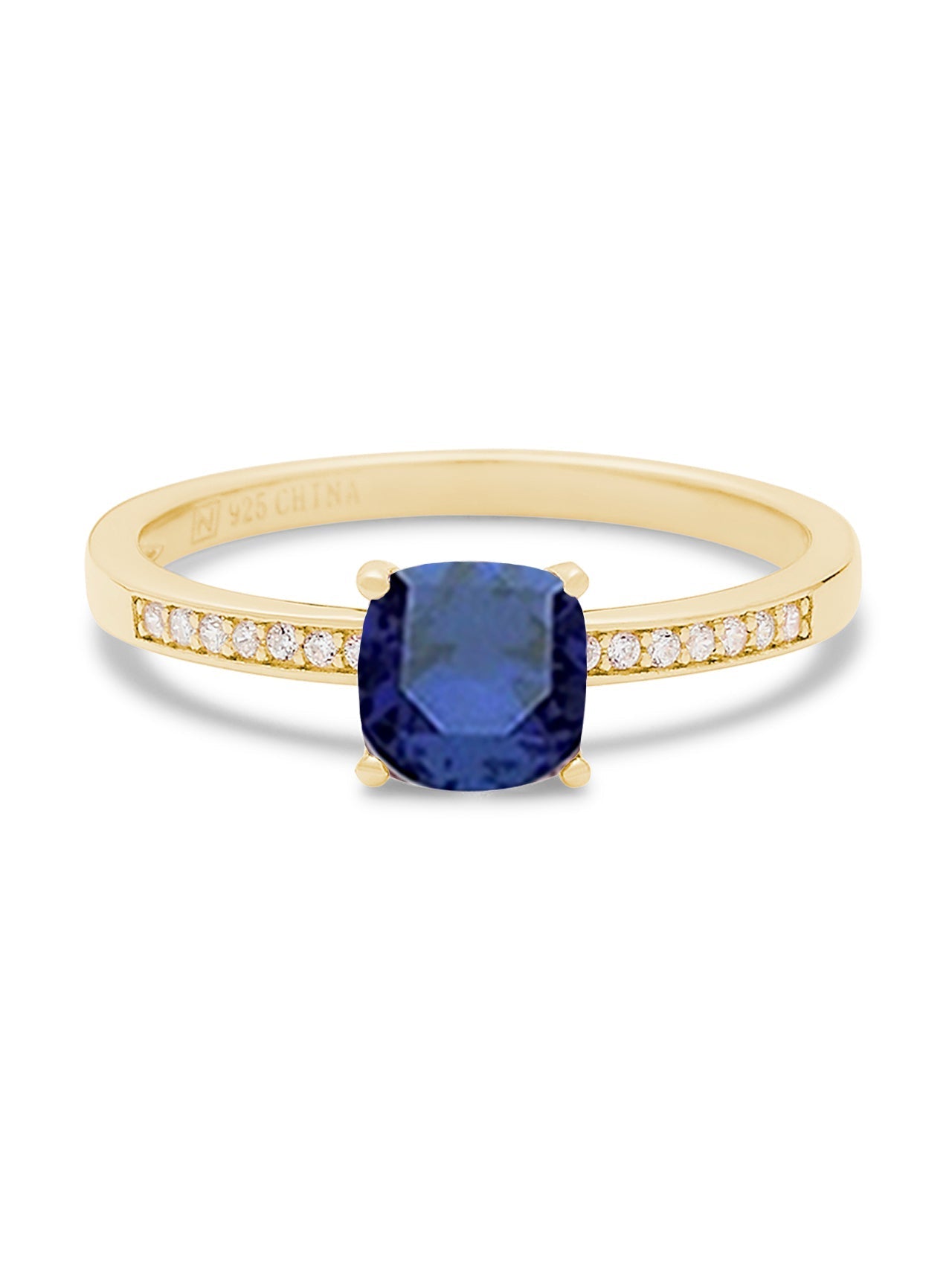  Relativity Gold Birthstone Cushion Cut Band Ring - Royal Blue-Sept - Bonton