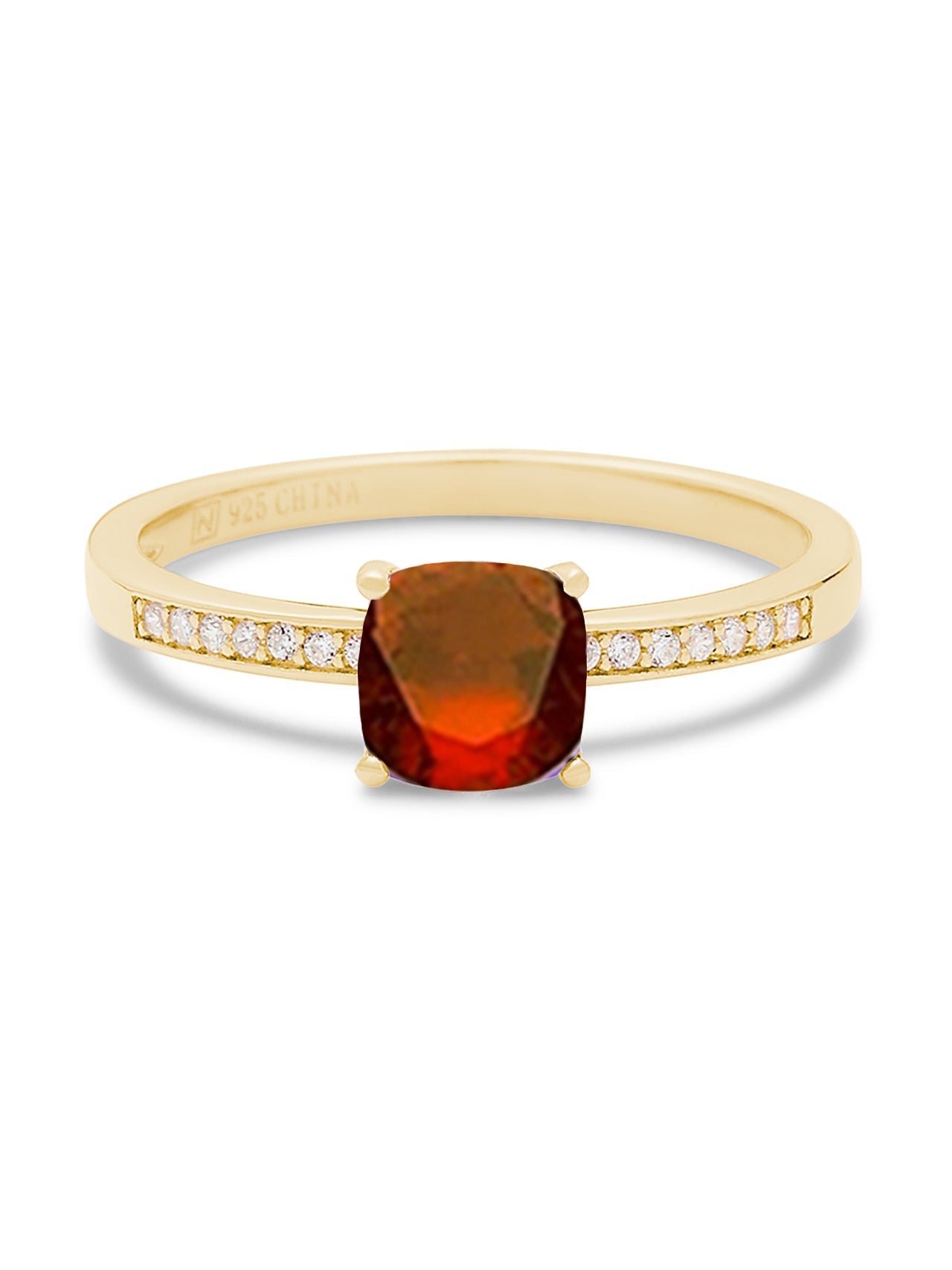  Relativity Gold Birthstone Cushion Cut Band Ring - Burgundy-Jan - Bonton