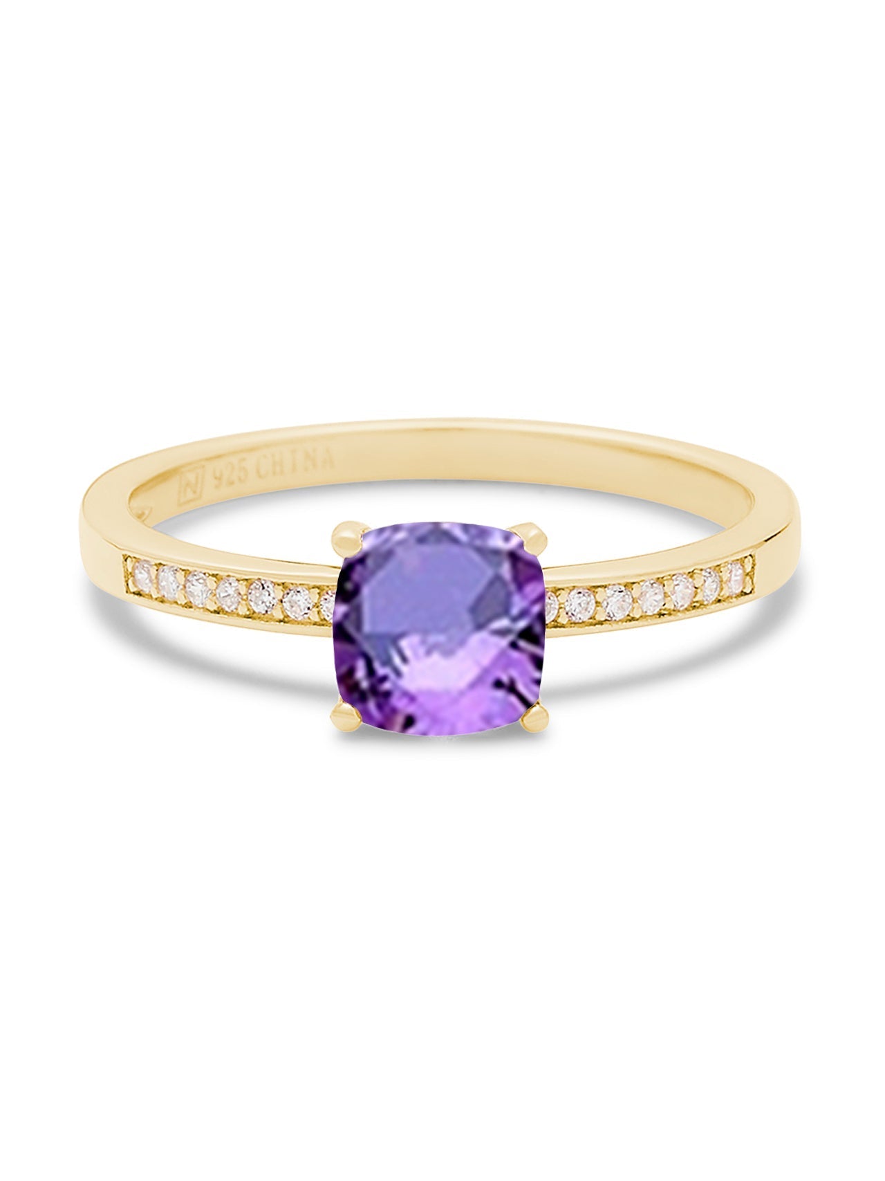  Relativity Gold Birthstone Cushion Cut Band Ring - Purple-Feb - Bonton