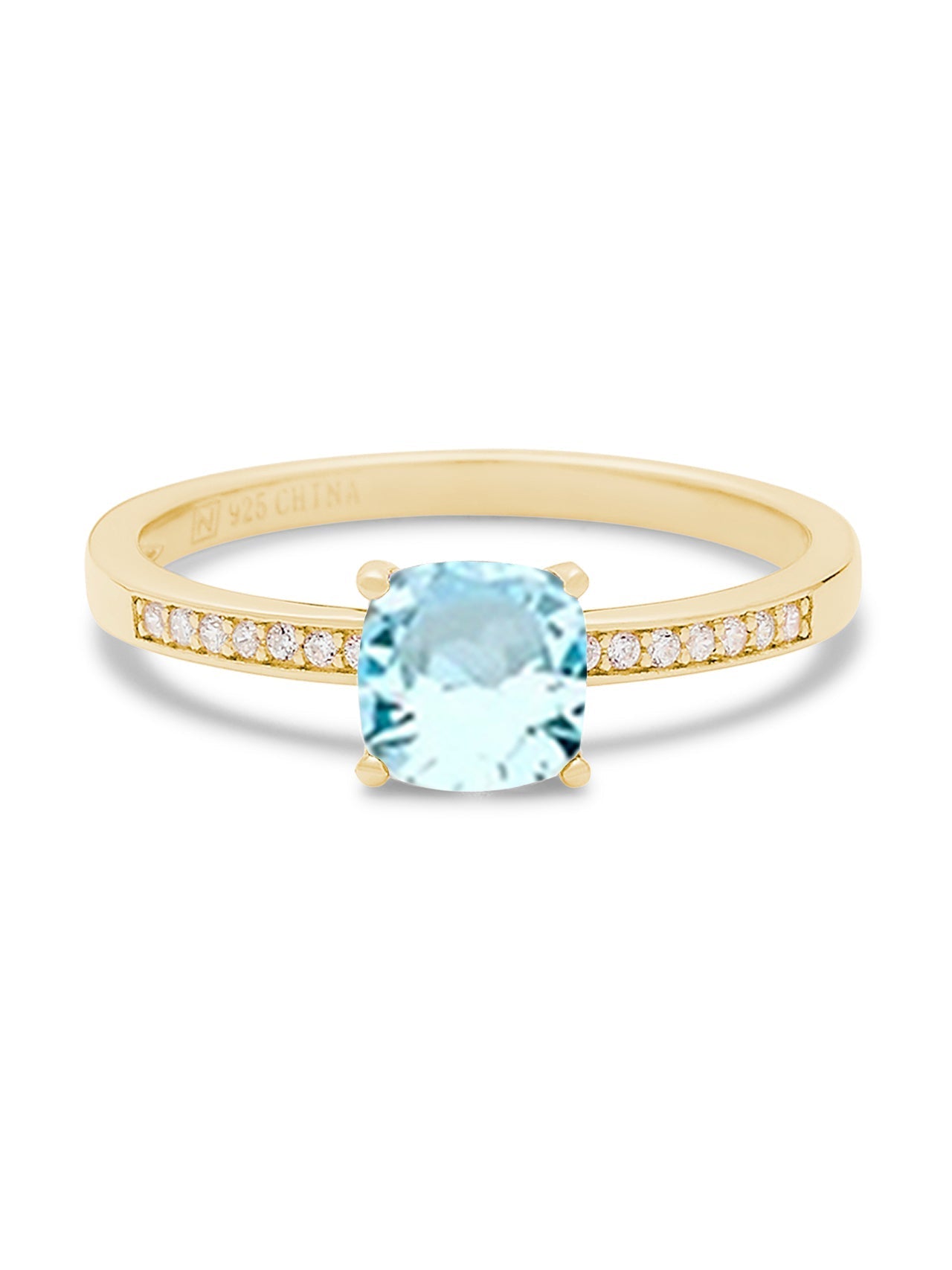  Relativity Gold Birthstone Cushion Cut Band Ring - Light Blue-Mar - Bonton