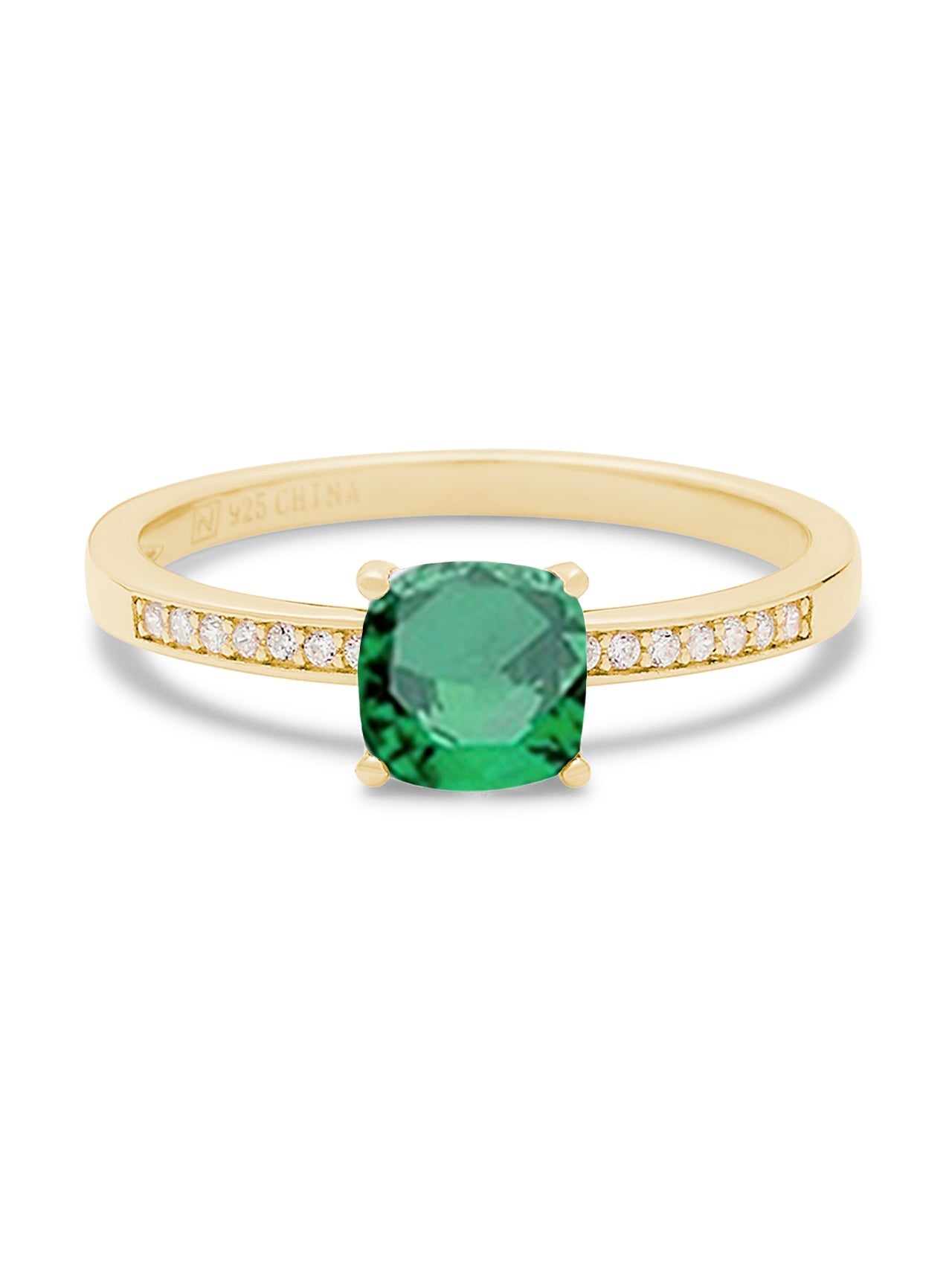  Relativity Gold Birthstone Cushion Cut Band Ring - Green-May - Bonton