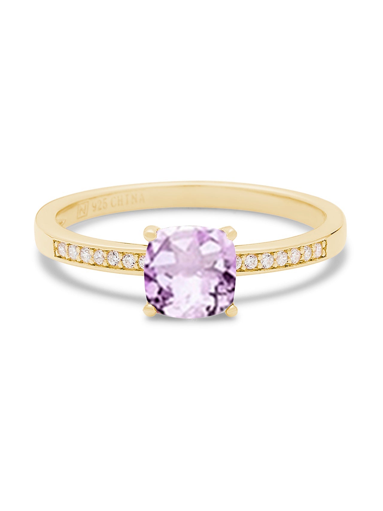  Relativity Gold Birthstone Cushion Cut Band Ring - Violet-June - Bonton