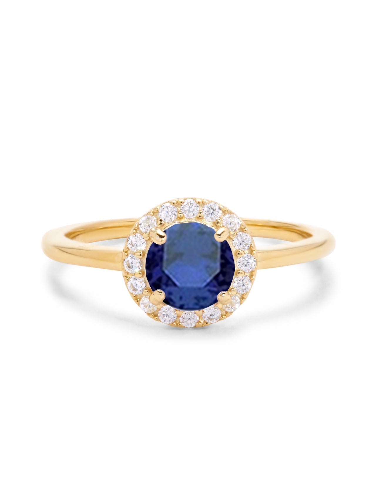  Relativity Gold Birthstone CZ Halo Ring - Royal Blue-Sept - Bonton