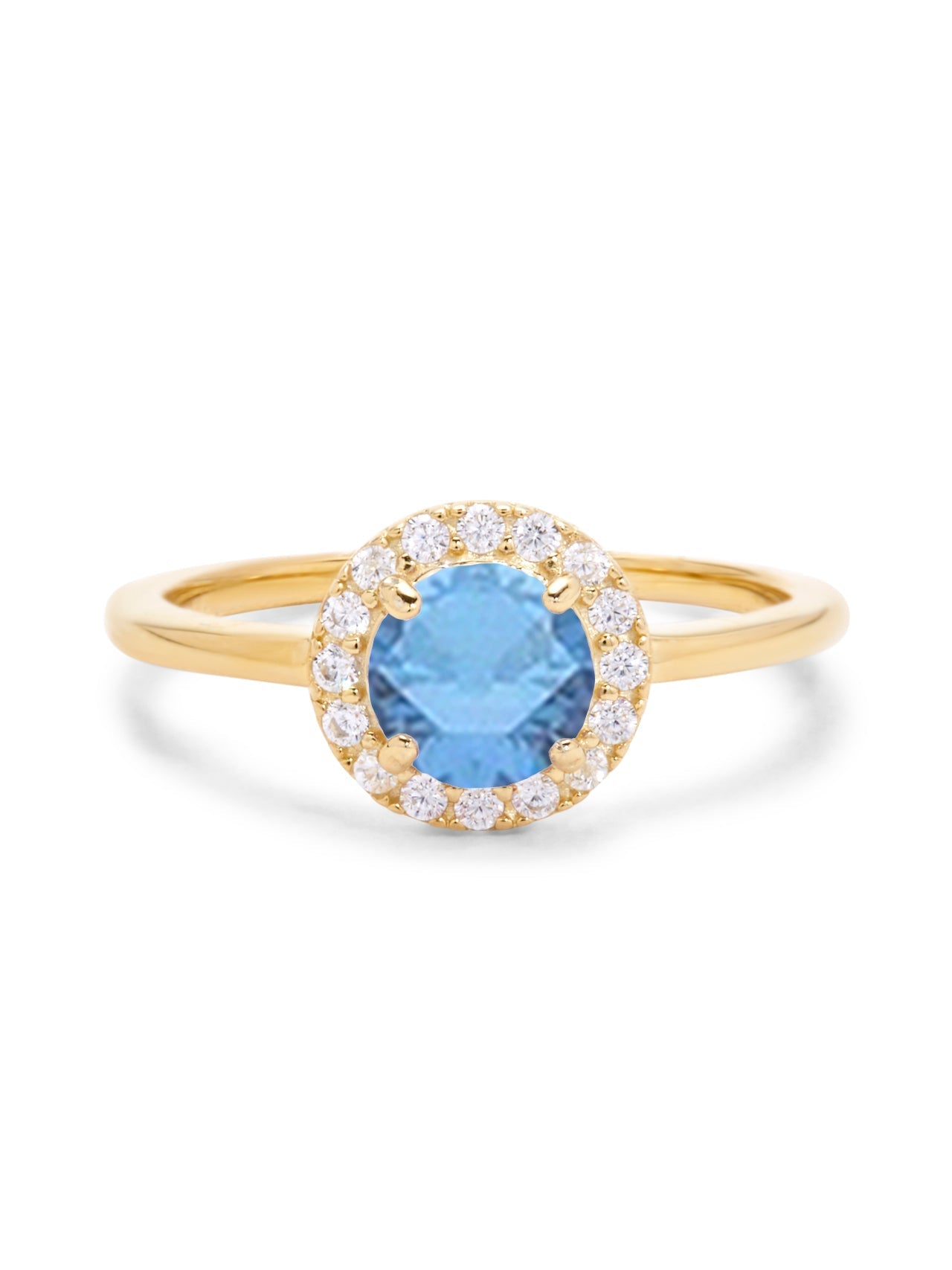  Relativity Gold Birthstone CZ Halo Ring - Blue-Dec - Bonton