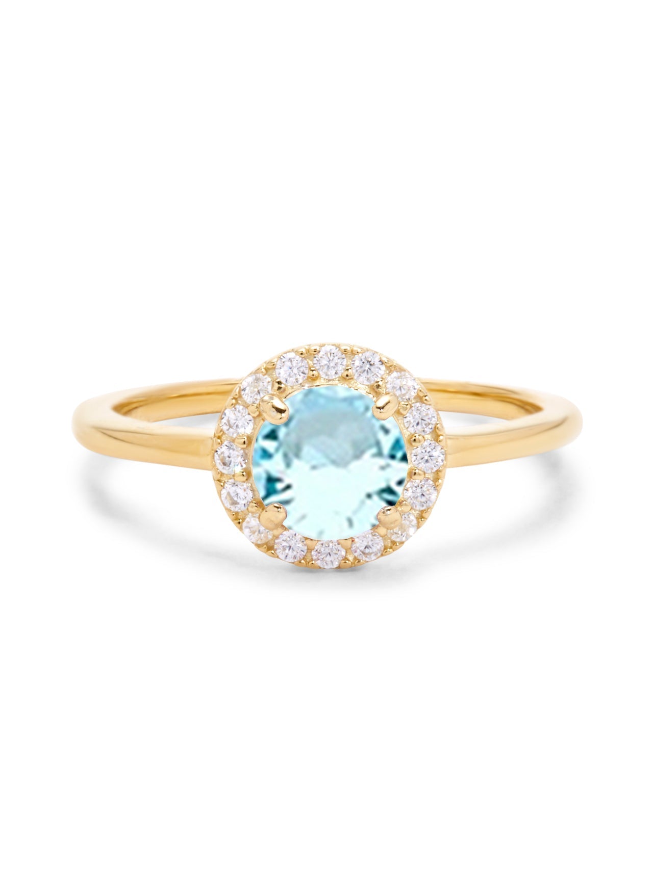  Relativity Gold Birthstone CZ Halo Ring - Light Blue-Mar - Bonton