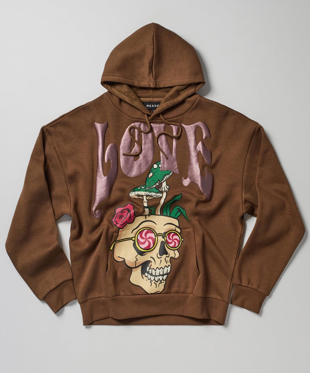  Reason Clothing Love Hate Puff Print Hoodie - Khaki - KHAKI - Bonton