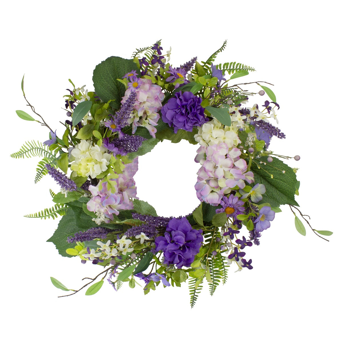  Northlight Hydrangea and Foliage Spring Floral Twig Wreath  Purple 26