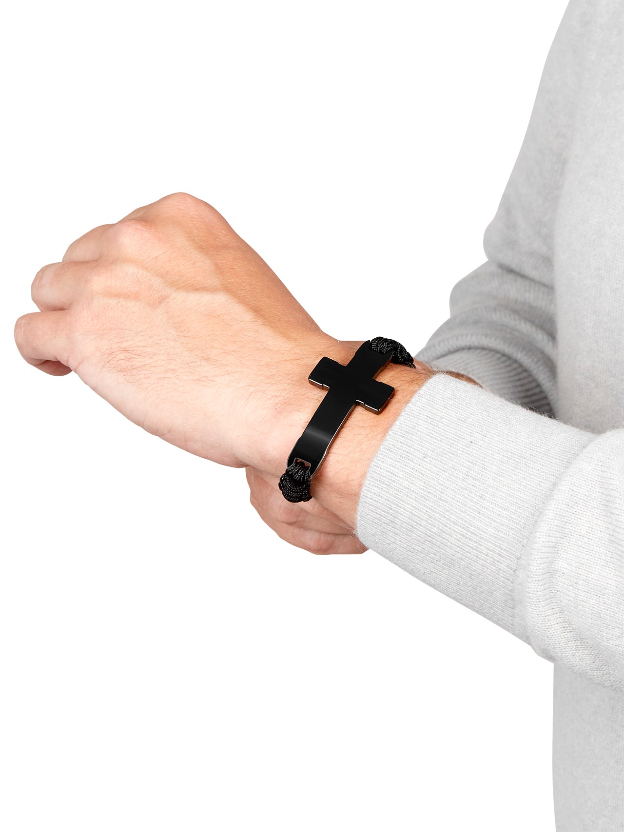  Kenneth Roberts Men's Adjustable Black Stainless Steel Cross Bracelet - Black - Bonton