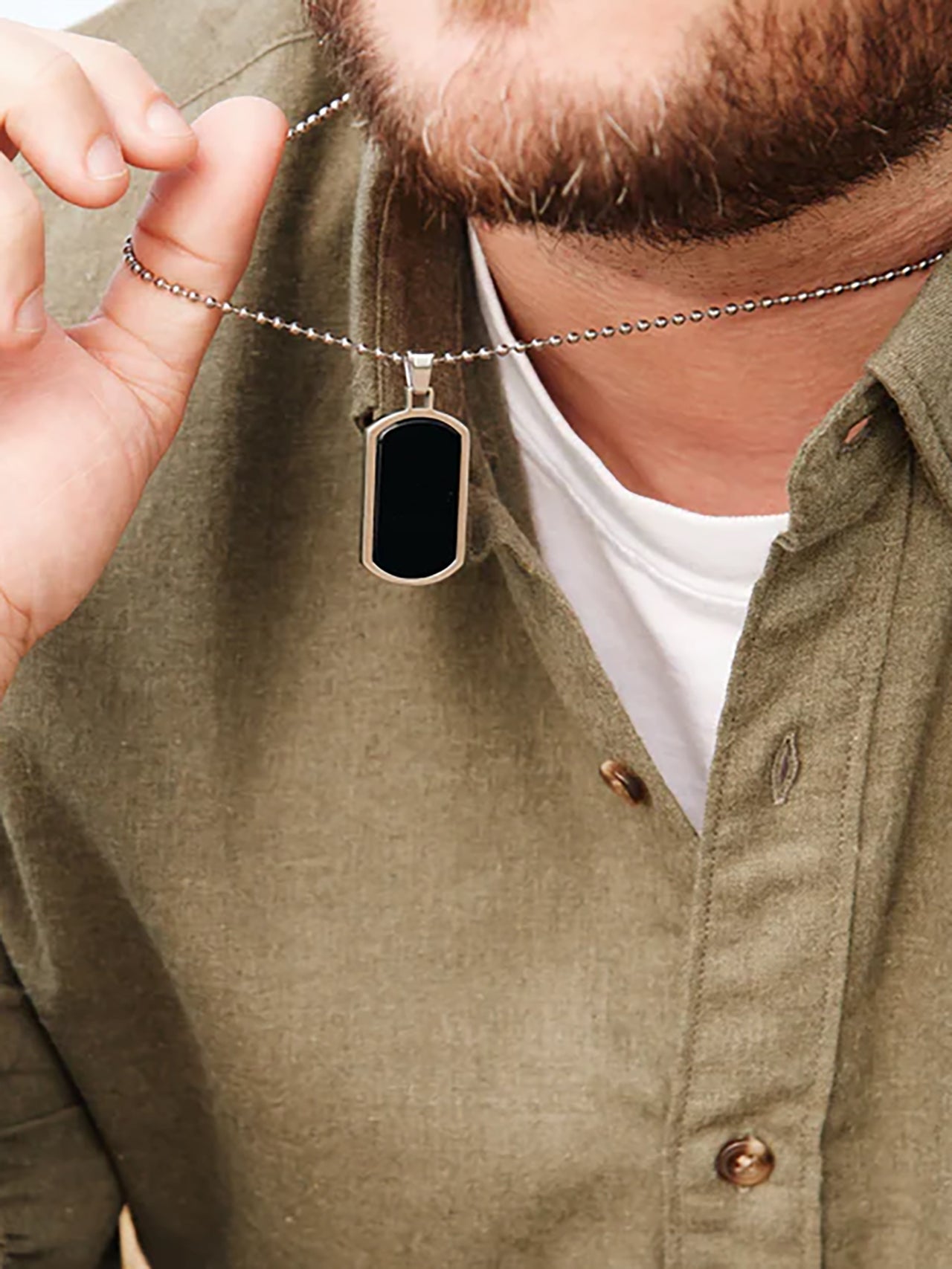  Kenneth Roberts Men's Black Agate Dog Tag Pendant - Black - Bonton