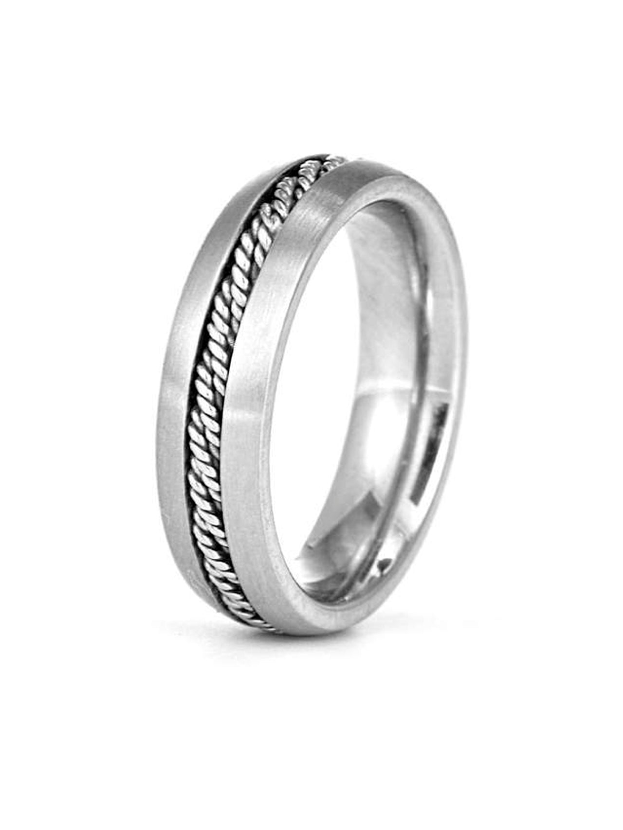  Kenneth Roberts Men's Engravable Rope Inlay Ring - Metallic - Bonton