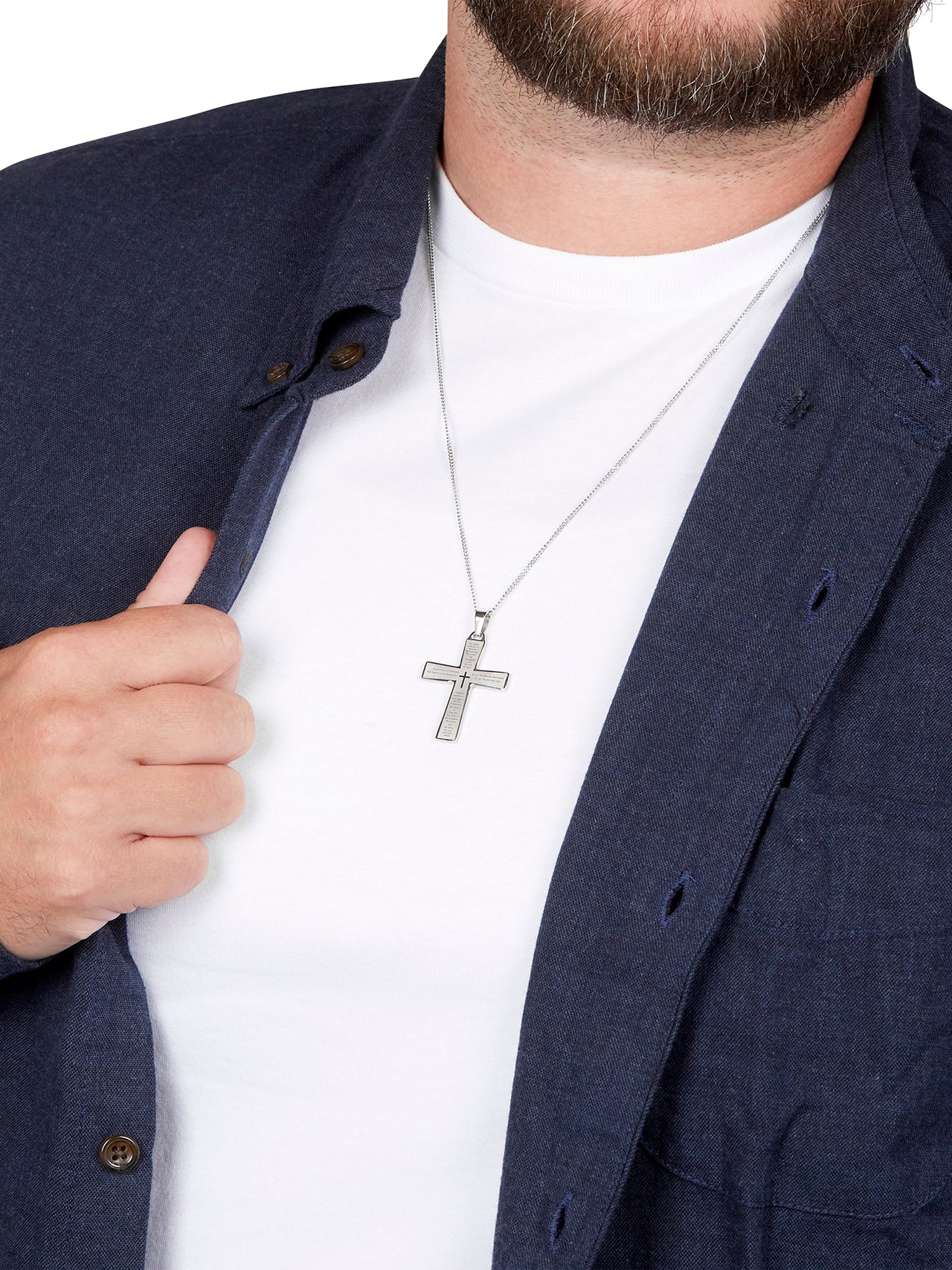  Kenneth Roberts Men's Lord's Prayer Cross Necklace - Silver - Bonton