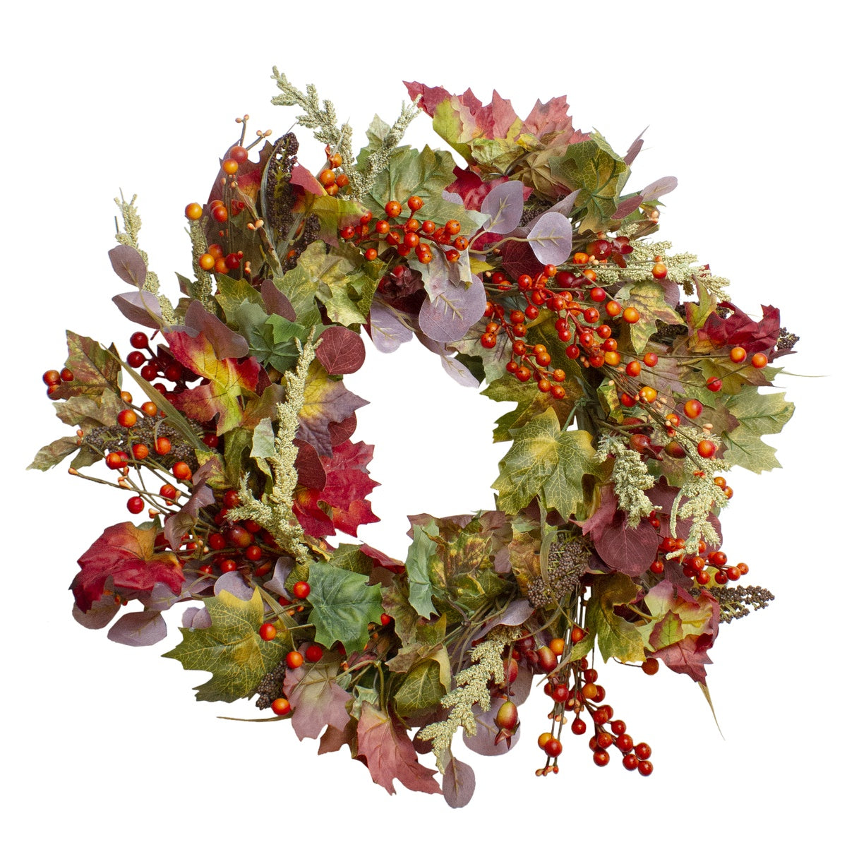  Northlight Leaves and Berries Artificial Fall Harvest Wreath - 20-Inch  Unlit - Default Title - Bonton