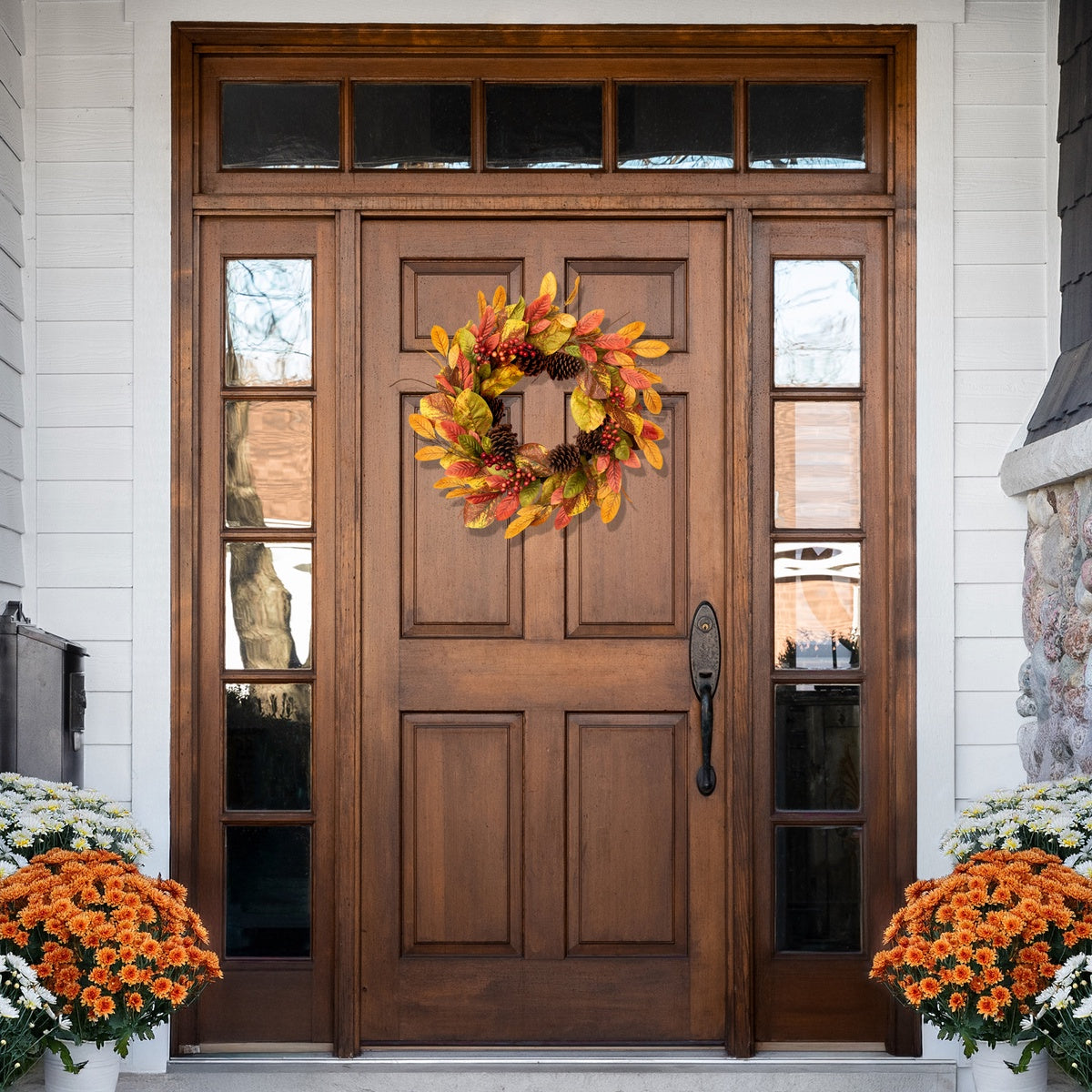  Northlight Leaves and Berries Twig Artificial Thanksgiving Wreath - 26-Inch  Unlit - Default Title - Bonton