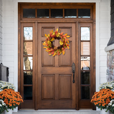 Leaves and Berries Twig Artificial Thanksgiving Wreath - 26-Inch  Unlit