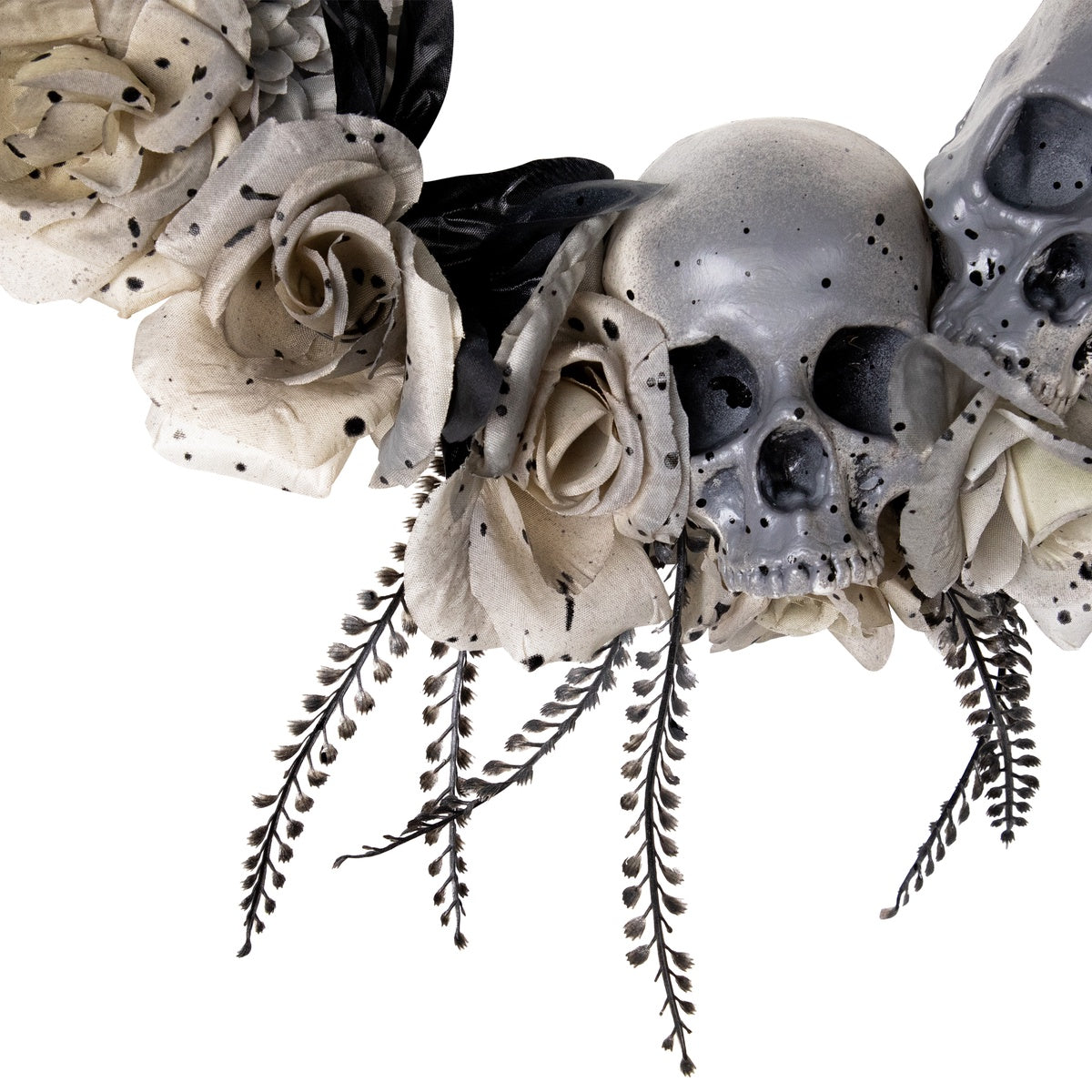  Northlight Double Skull and Gray Roses Halloween Wreath  16-Inch  Unlit - Default Title - Bonton