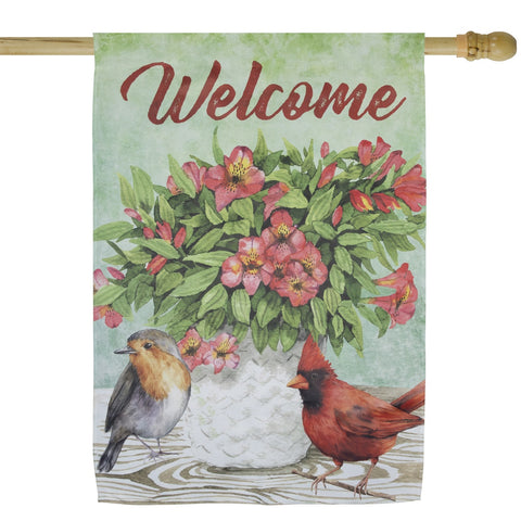 Welcome Cardinal Bird and Spring Bouquet Flag 28" X 40"