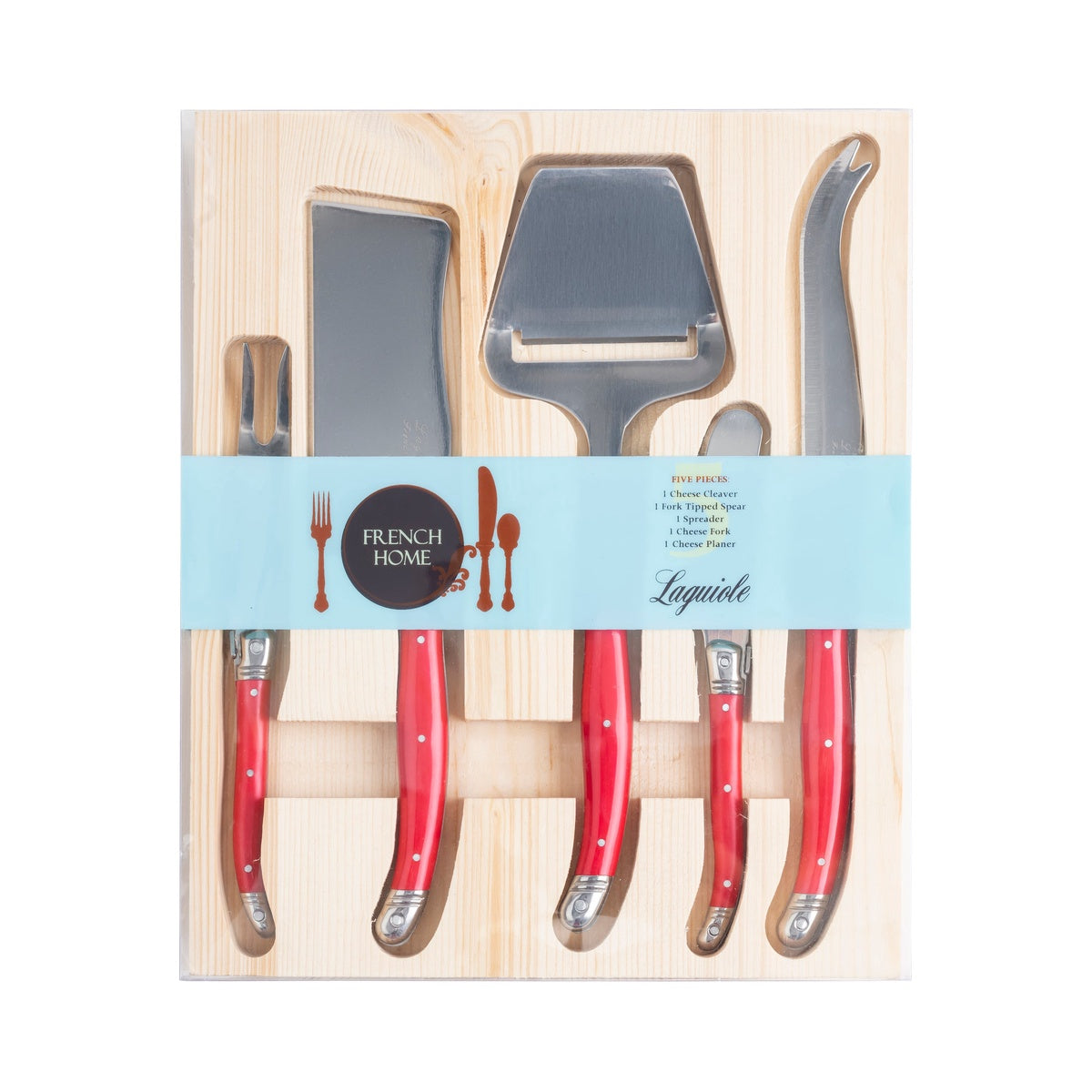  French Home Laguiole 5 Piece Cheese Knife, Fork and Slicer Set, Scarlet Red - Default Title - Bonton