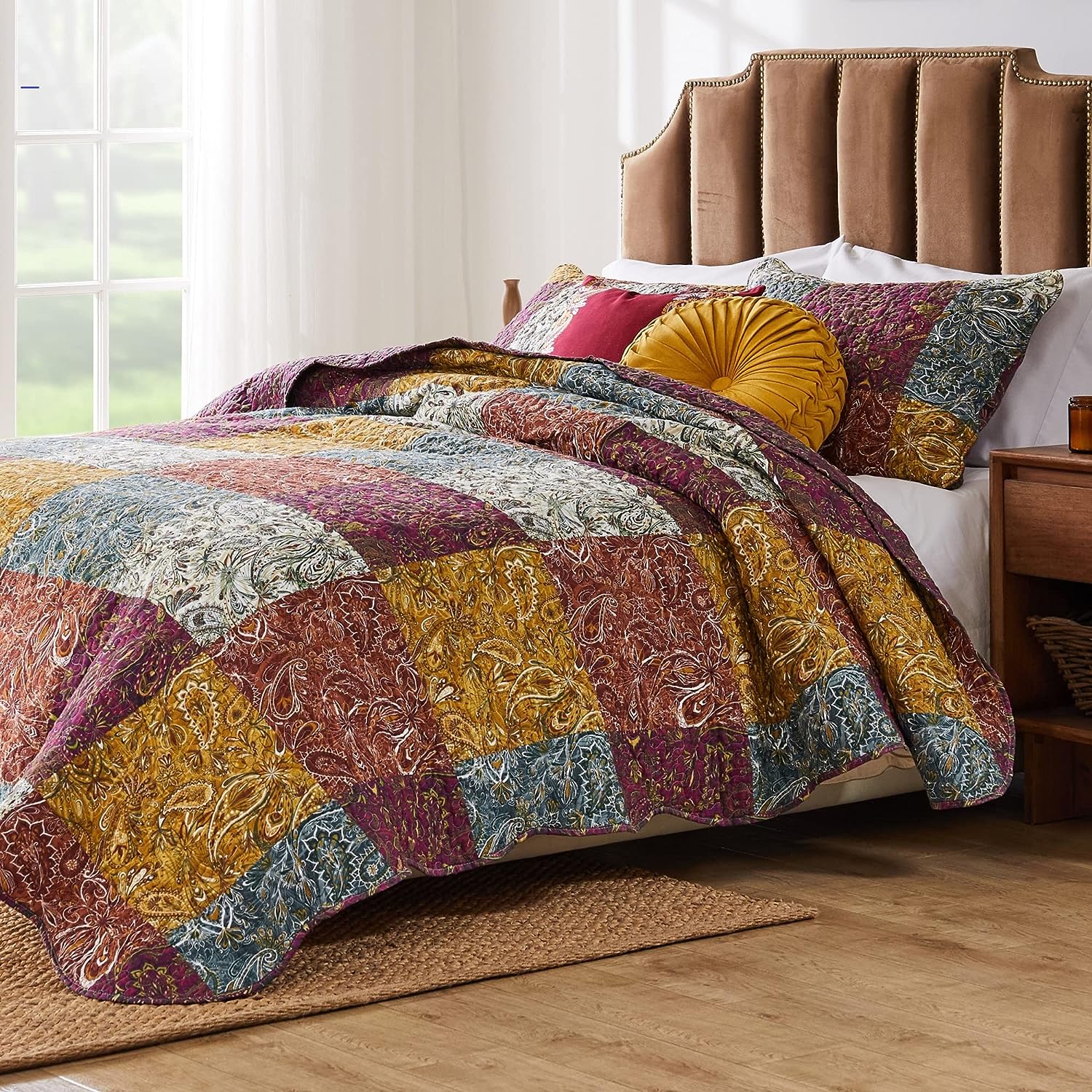  Greenland Home Fashions Paisley Slumber Oversized Reversible Quilt Set - Spice - Bonton