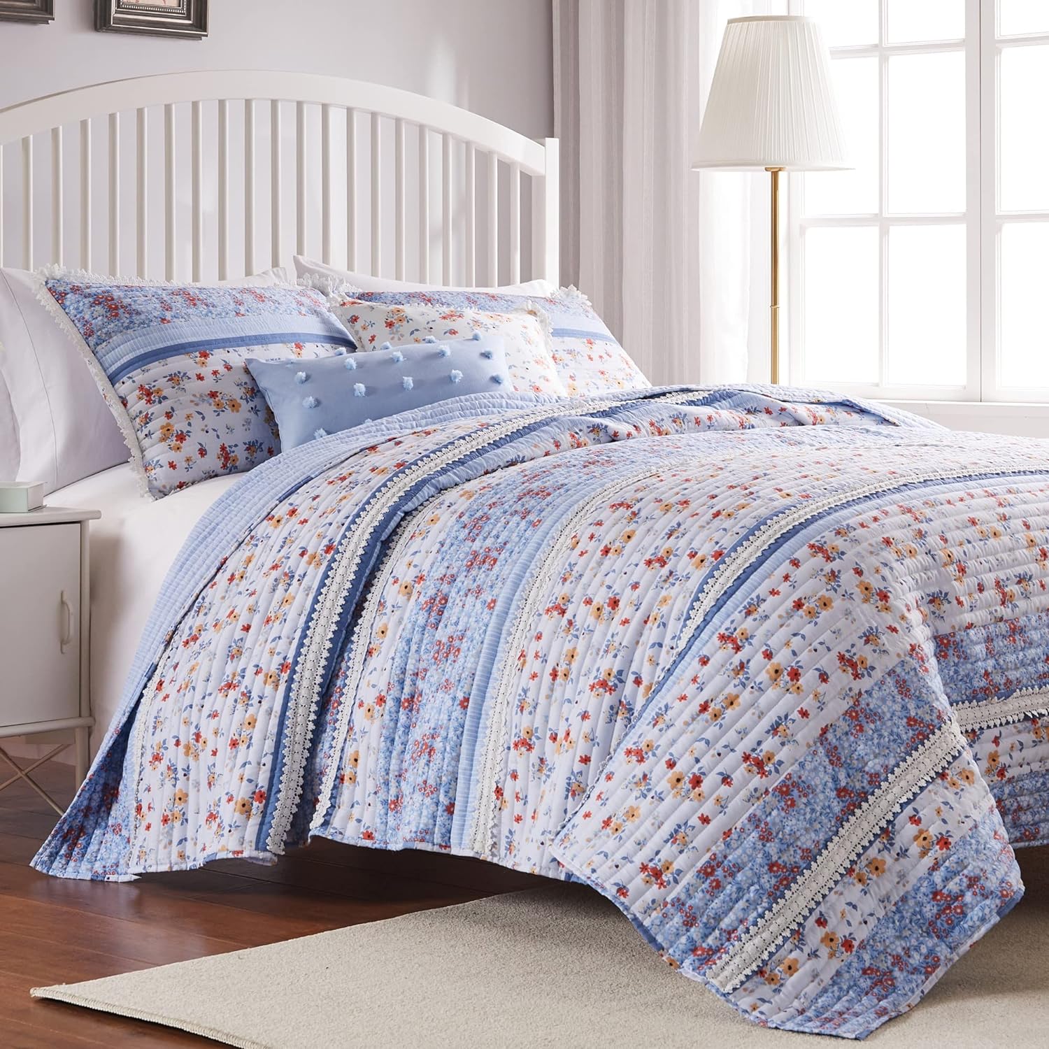  Greenland Home Fashions Betty White Lace-Embellished Quilt Set - White - Bonton