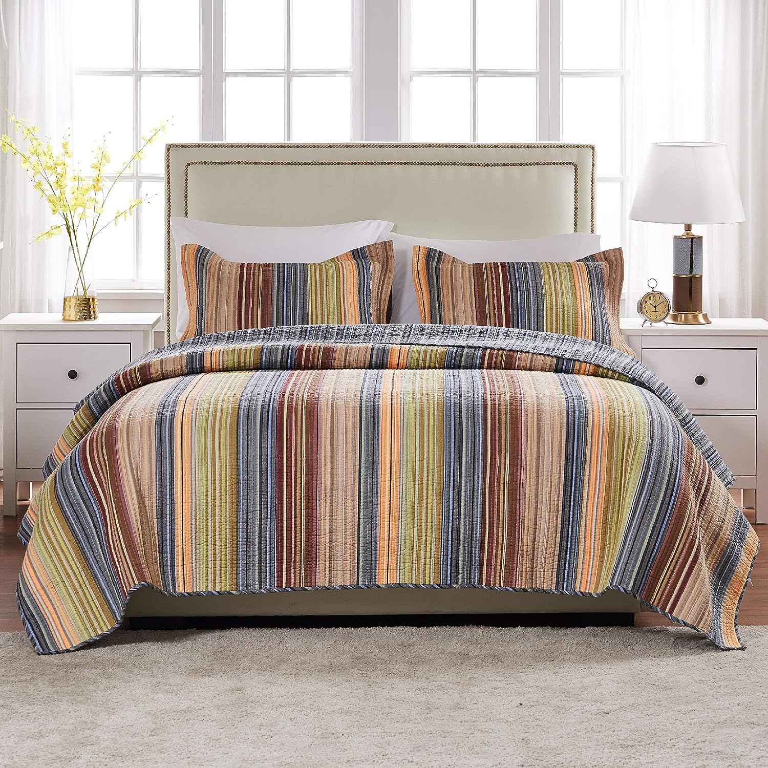  Greenland Home Fashions Katy Stripes Reversible Quilt Set - Multi - Bonton