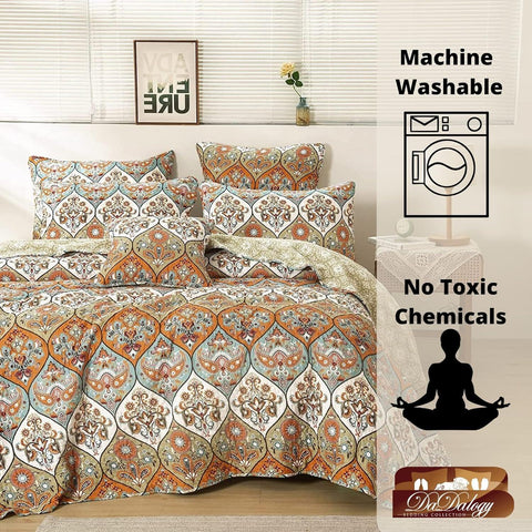 DaDa Bedding Bohemian Floral Paisley Garden Coral Teal Quilted Bedspread Set (LH1403) by DaDa Bedding Collection
