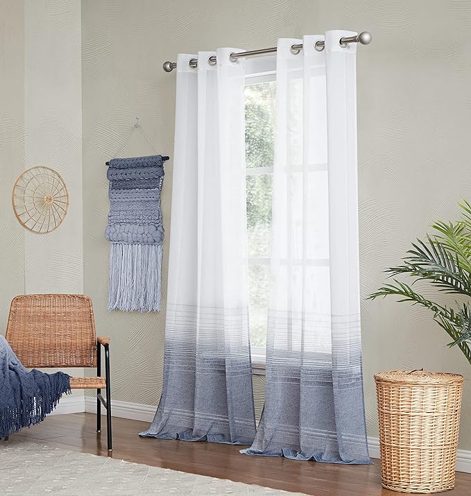  Dainty Home Linea Curtain Panel Pair - Navy - Bonton