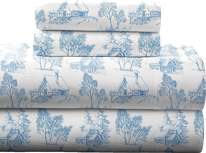  Pointehaven Winter Print Flannel Sheet Sets - Scenic Toile - Bonton