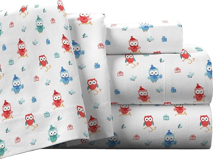  Pointehaven Solid & Print Flannel Sheet Sets - Owl - Owl - Bonton