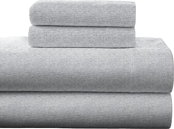  Pointehaven Solid & Print Flannel Sheet Sets - Heather Grey - Heather Grey - Bonton