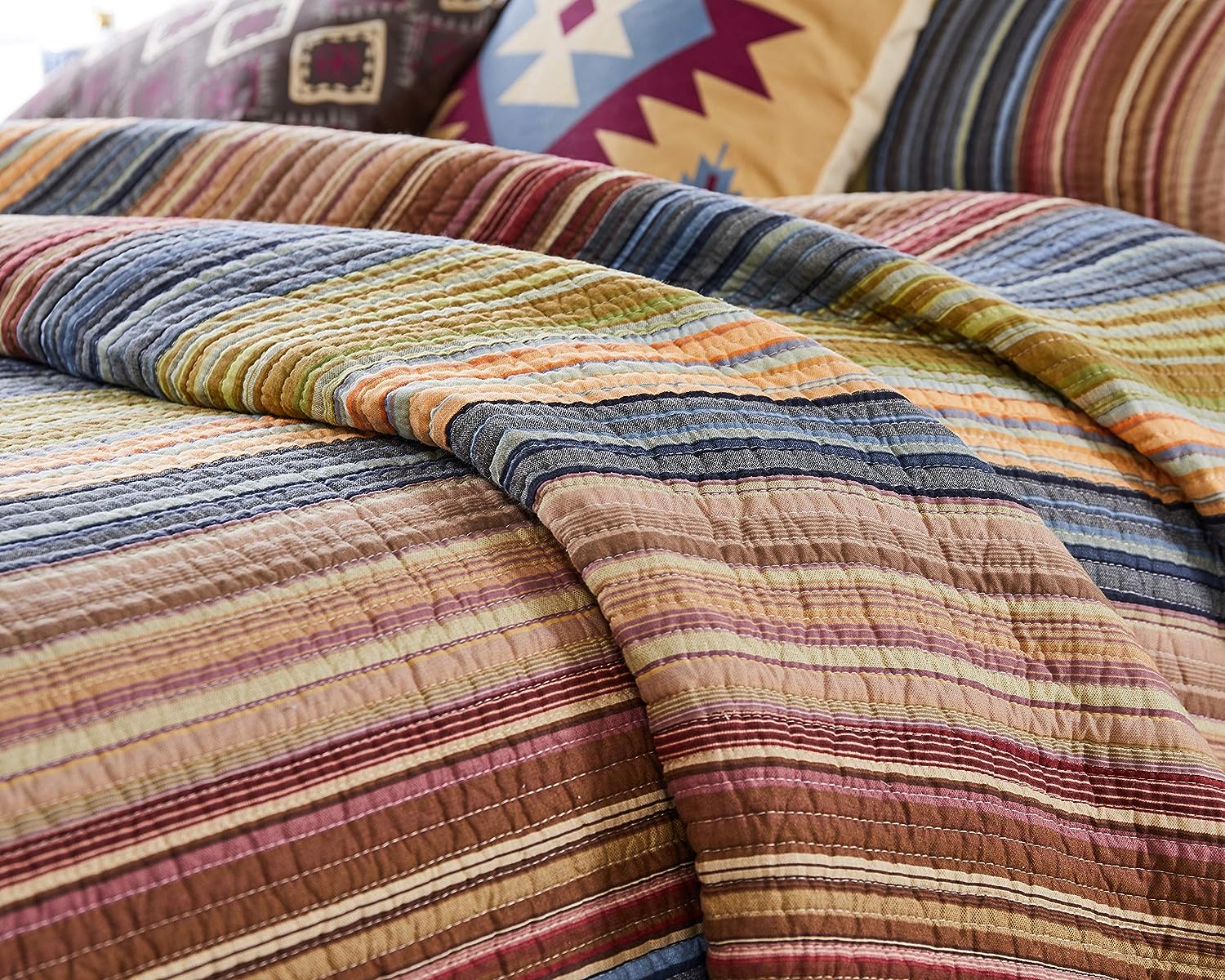  Greenland Home Fashions Katy Stripes Reversible Quilt Set - Multi - Bonton