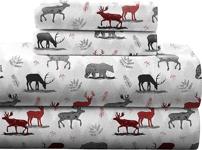  Pointehaven Winter Print Flannel Sheet Sets - Northwoods - Bonton