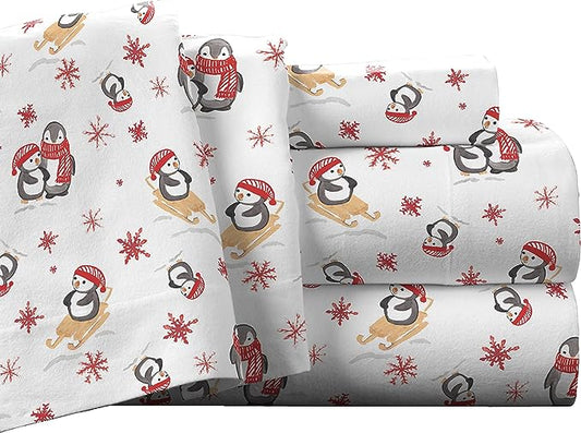 Solid & Print Flannel Sheet Sets - Penguin