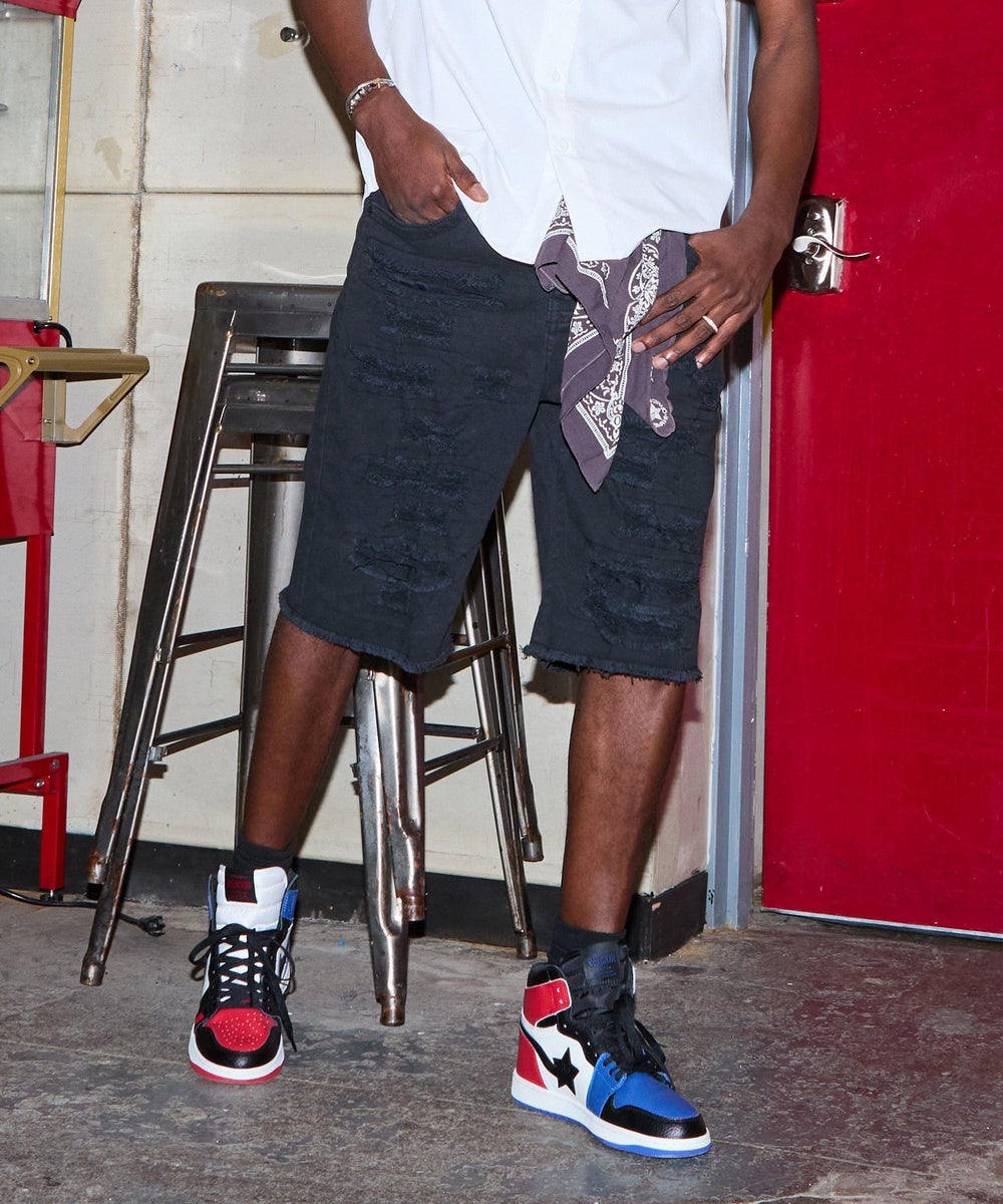  Reason Clothing Destroyed Denim Shorts - Black - BLACK - Bonton