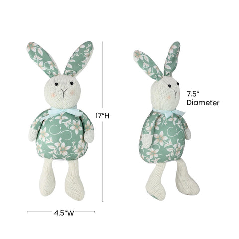 Floral Knitted Easter Bunny Rabbit Spring Figure - 17" - Green and White