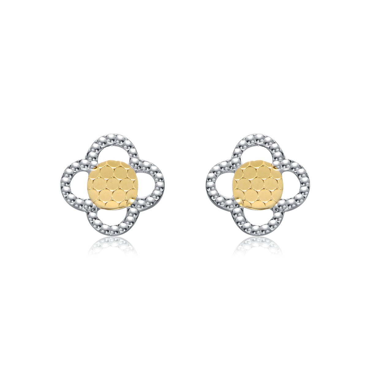  Rachel Glauber Two-Tone Milgrain Medallion Flower Stud Earrings, White Gold Plated or 14K Gold Plated - Default Title - Bonton