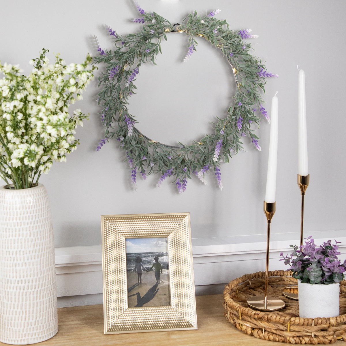  Northlight Pre-Lit Battery Operated Purple Ombre Lavender Spring Wreath- 16