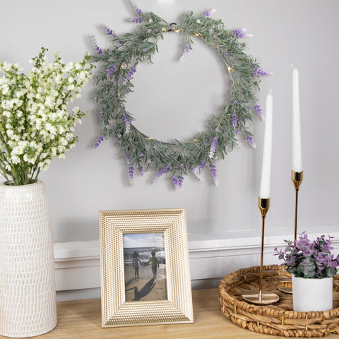 Pre-Lit Battery Operated Purple Ombre Lavender Spring Wreath- 16" - White LED Lights